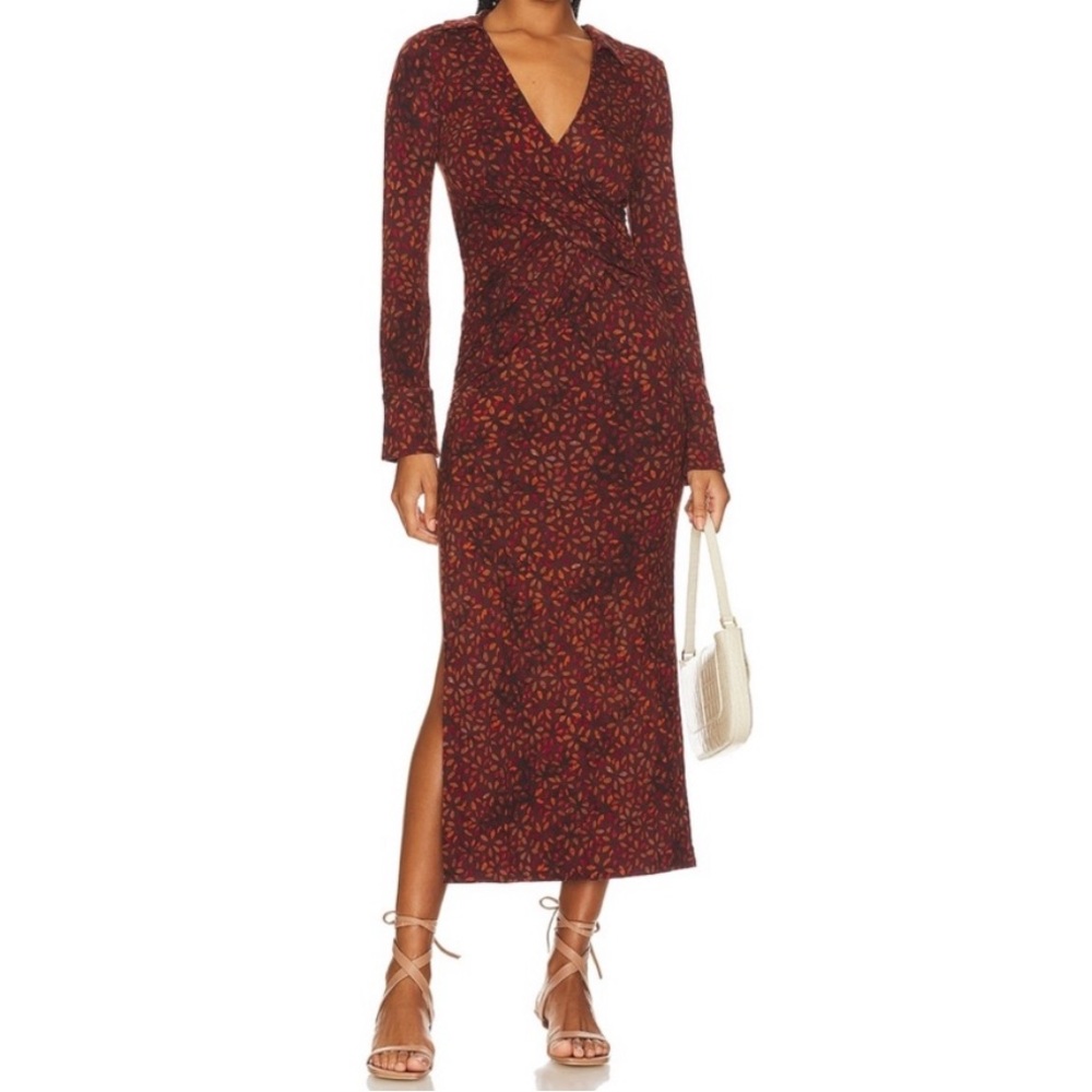 Free People NWOT Shayla Wrap Midi Dress Chocolate Combo XS